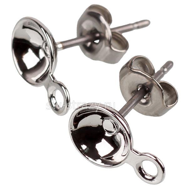 Швензы-гвоздики с петлей 6 мм родий (К-В377)