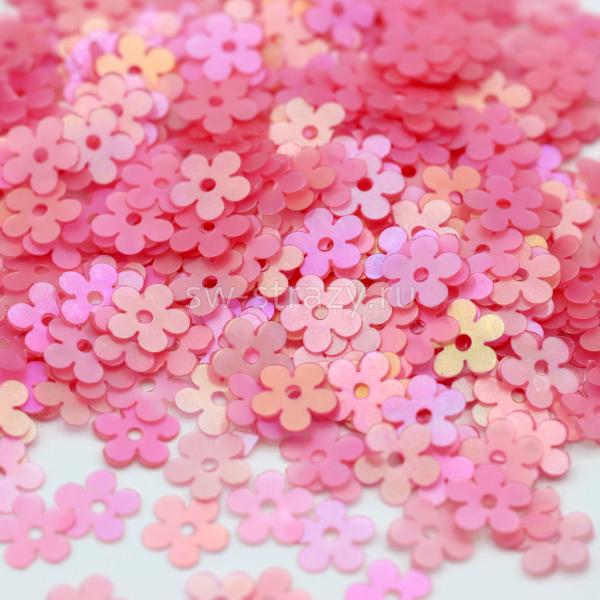 Пайетки-цветочки плоские 7 мм розовые (3 гр)