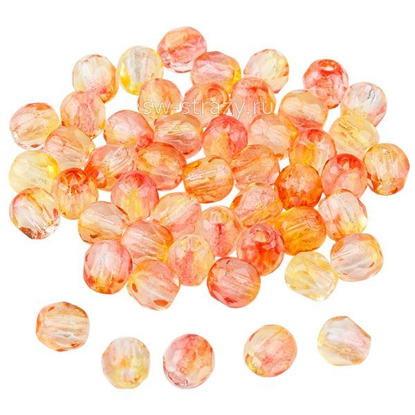 Бусины граненые Firepolished 3 мм оранжево-красный (108)