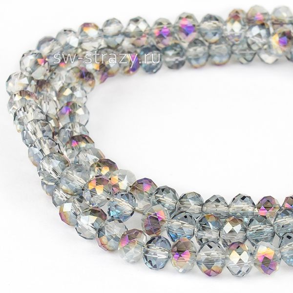 Бусины граненые Rondelle 6 мм серо-голубой АВ (79), 1 нить
