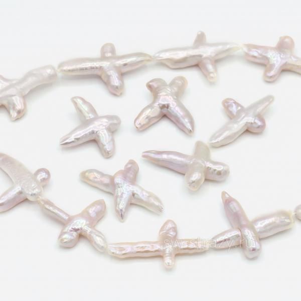 Жемчуг натуральный барочный Крест молочно-розовый*