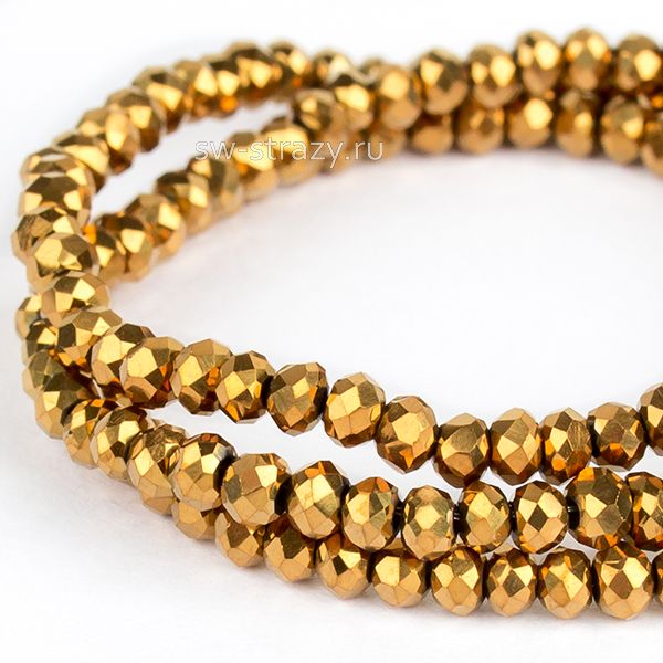 Бусины граненые Rondelle 2 мм золото (101), 1 нить