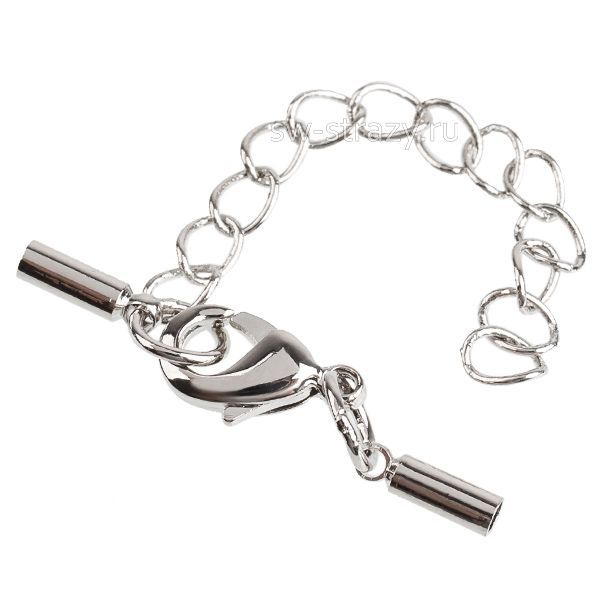 Концевик для вклейки шнура t=1 мм с цепочкой серебро