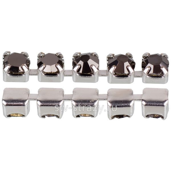 Стразовая цепь 2 мм  Hematite\silver