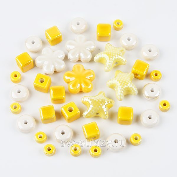 Микс керамических бусин желтый