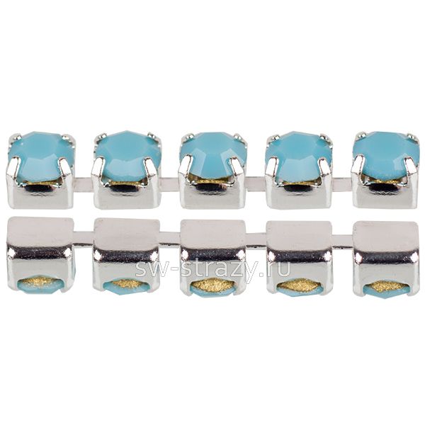Стразовая цепь 2 мм  Turquoise blue opal\silver