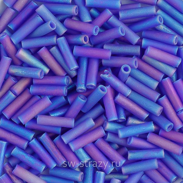 Стеклярус 6x1,7 mm 151FR Matted Transparent Cobalt AB