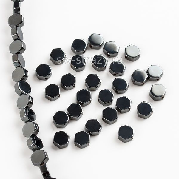 Бусина-гексагон из темного гематита 3 мм
