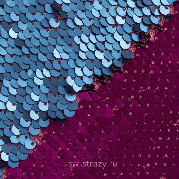 Пайеточная ткань двухсторонняя фуксия-синяя