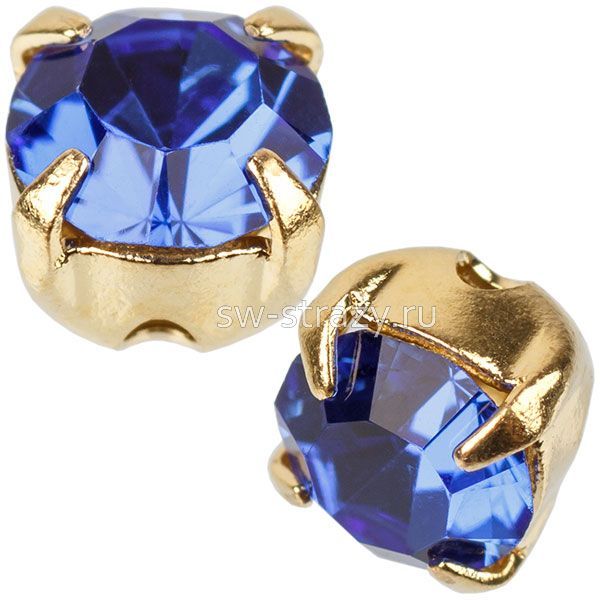 Шатоны в оправе ss 16 Sapphire/Gold