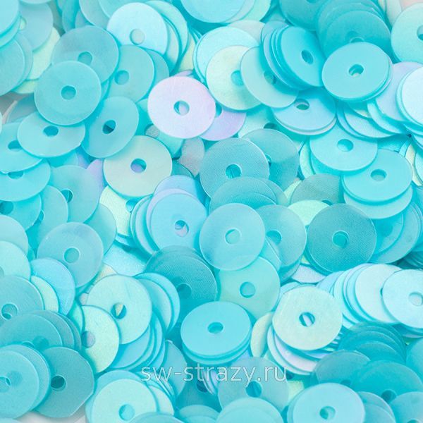 Пайетки плоские 5 мм прозрачные голубые матовые (3гр)