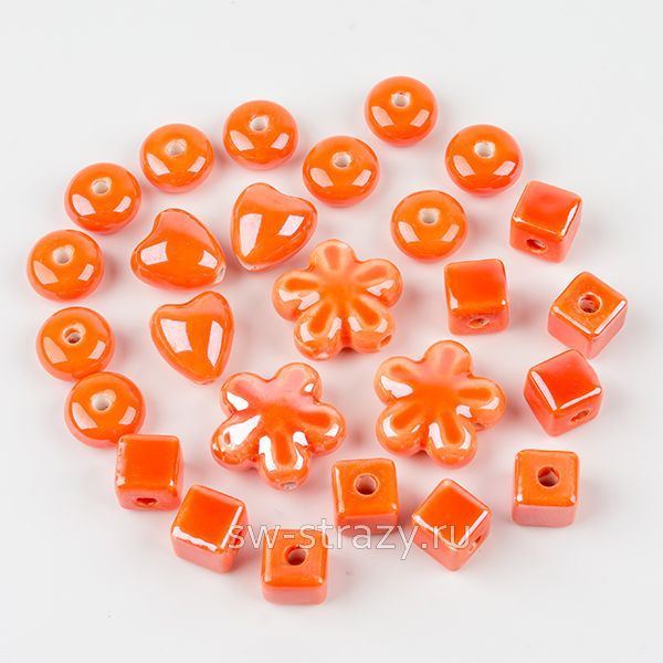 Микс керамических бусин оранжевый