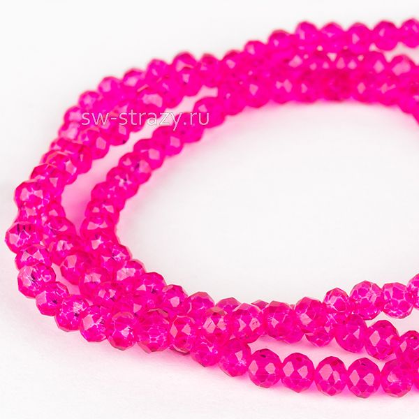 Бусины граненые Rondelle 2 мм фуксия (4\dyed), 1 нить