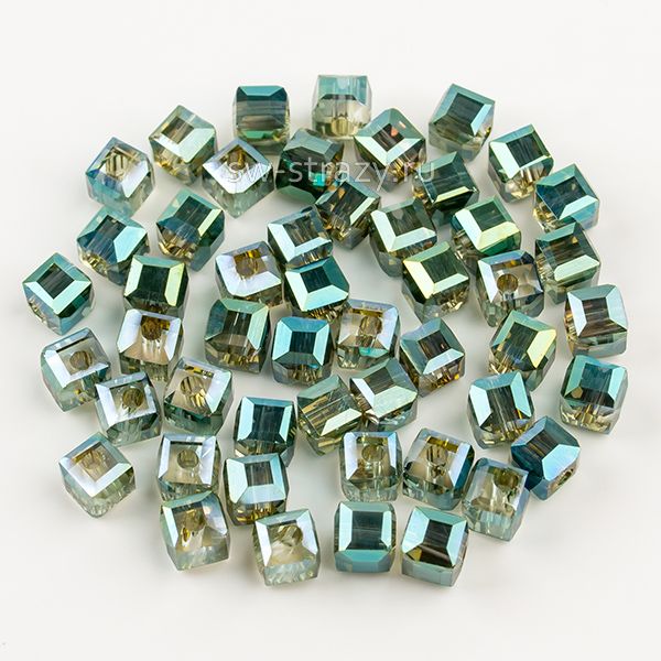 Бусины-кубики 4,5 мм серо-зеленый радужный