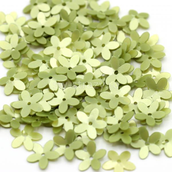 Пайетки-цветочки чаши 10 мм матовые хаки (3 гр)