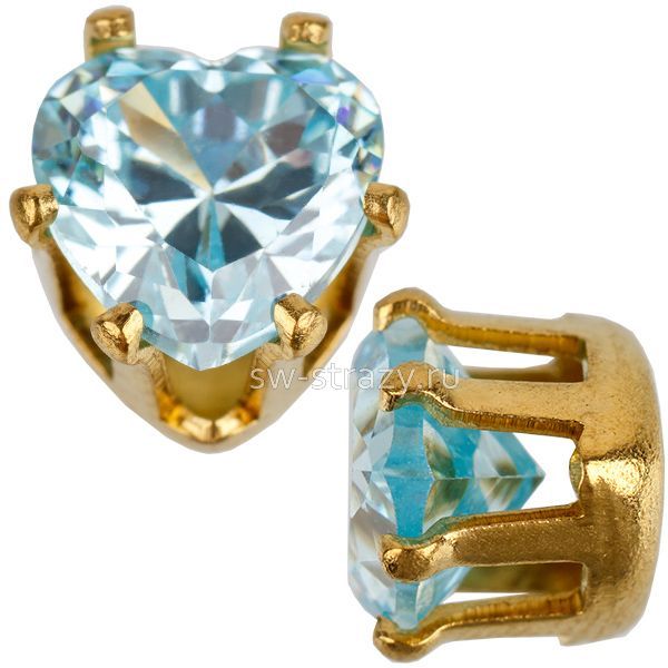 Циркон в оправе сердце 6*6 мм Aquamarine