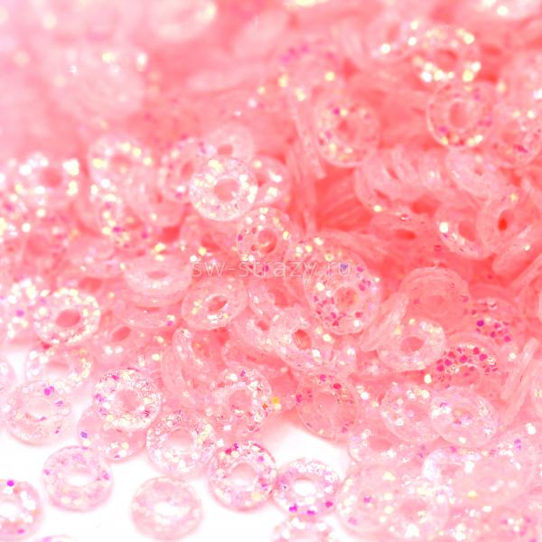 Пайетки плоские 2 мм светло-розовый с глиттером (3гр)