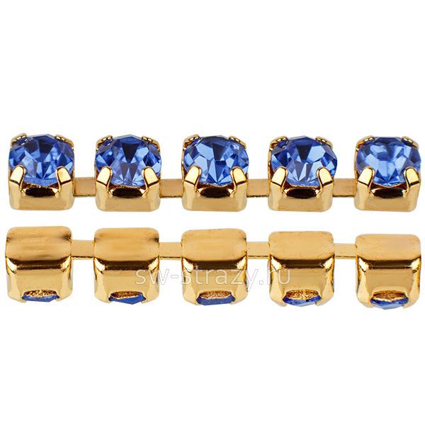 Стразовая цепь 2 мм  Sapphire\gold