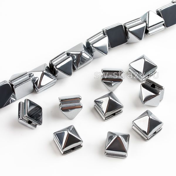 Бусина-шип квадратный из светлого гематита 7 мм*