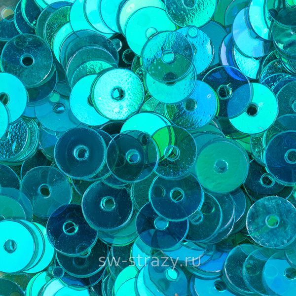 Пайетки плоские 5 мм прозрачные бирюзовые (3гр)